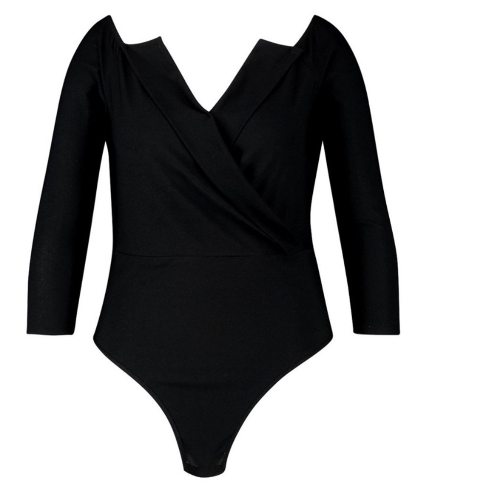 NWT Boohoo Wrap Plunge Bodysuit Plus Size Black 14